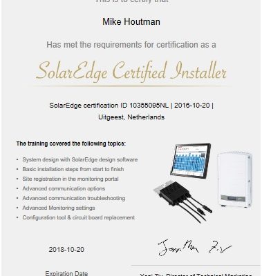 solaredge certificaat